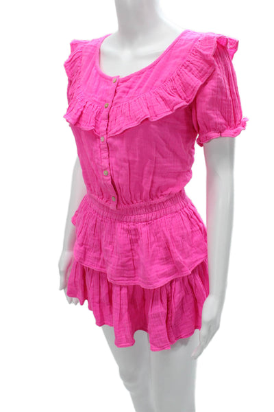 Love Shack Fancy Womens Pink Cotton Scoop Neck Short Sleeve Set Size M