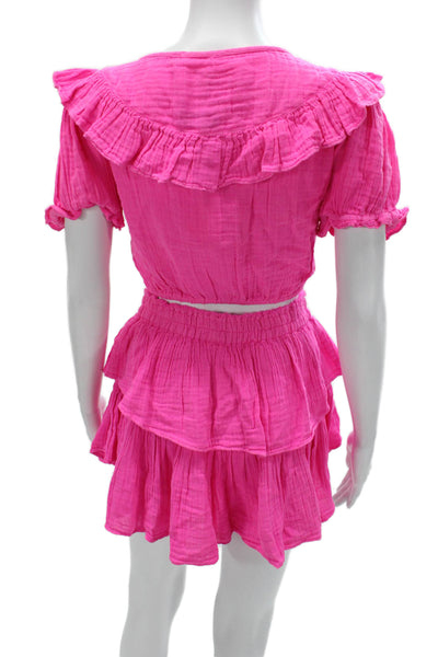 Love Shack Fancy Womens Pink Cotton Scoop Neck Short Sleeve Set Size M