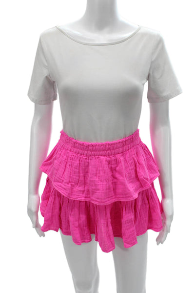Love Shack Fancy Womens Pink Cotton Scoop Neck Short Sleeve Set Size M
