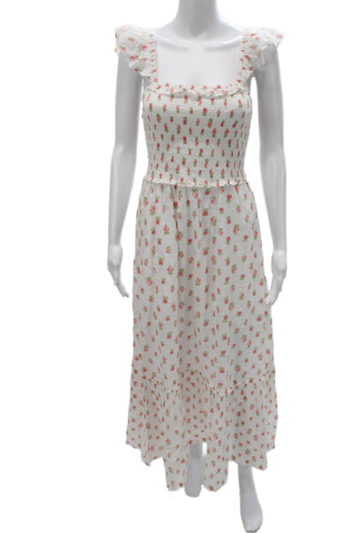 Love Shack Fancy Women Maxi Dress White Floral Cotton Square Neck Size S