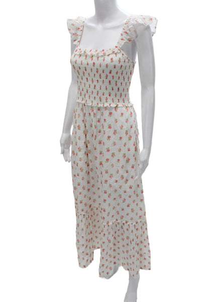 Love Shack Fancy Women Maxi Dress White Floral Cotton Square Neck Size S