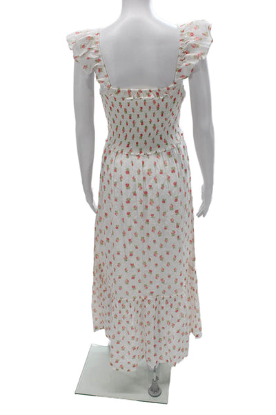 Love Shack Fancy Women Maxi Dress White Floral Cotton Square Neck Size S