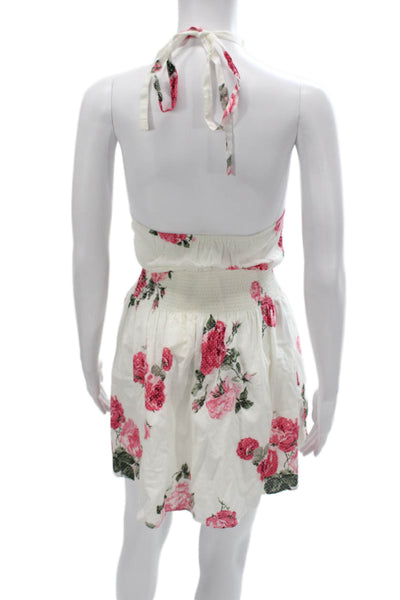 Love Shack Fancy Women Floral Halter Mini Cotton Dress White Sleeveless Size M