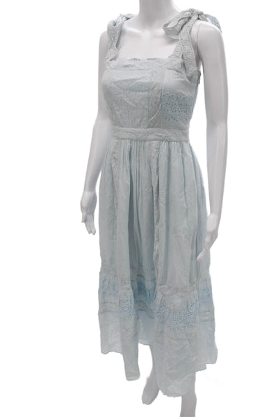 Love Shack Fancy Womens A-Line Floral Midi Dress Blue Cotton Square Neck Size 0