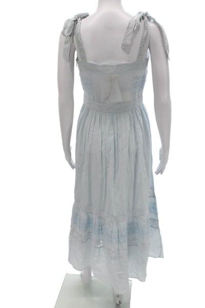 Love Shack Fancy Womens A-Line Floral Midi Dress Blue Cotton Square Neck Size 0