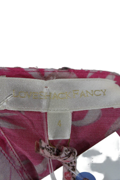 Love Shack Fancy Women Mini Floral Cotton Dress Long Sleeve Pink Size 4