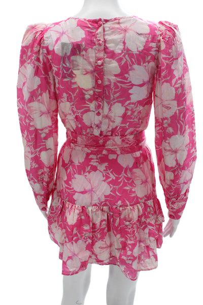 Love Shack Fancy Women Pink Floral Cotton Long Sleeve Mini Dress Size 2