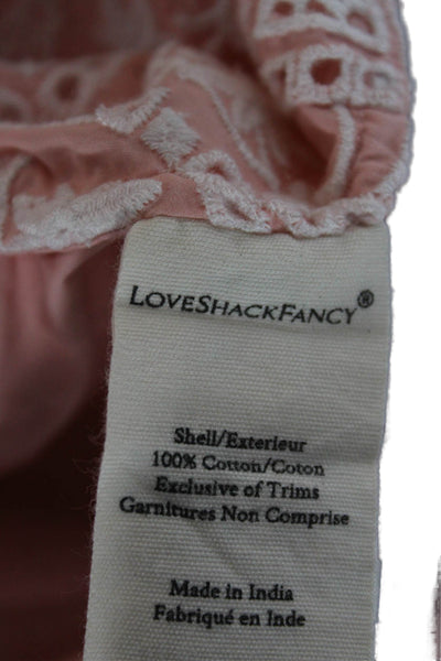 Love Shack Fancy Women Cropped Pink Cotton Mock Neck Long Sleeve Blouse Size XS