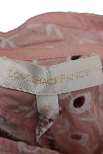 Love Shack Fancy Women Cropped Pink Cotton Mock Neck Long Sleeve Blouse Size XS