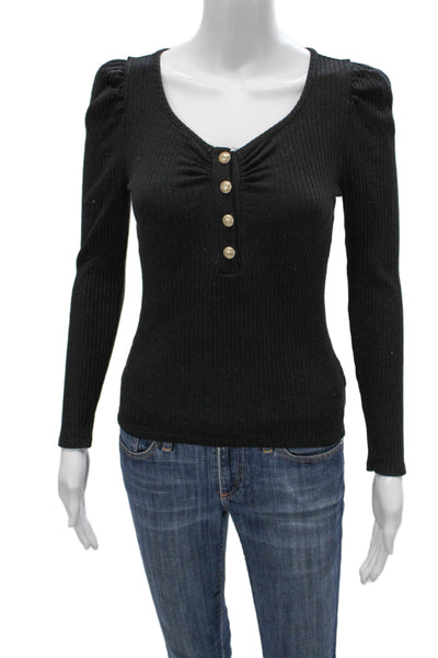 Generation Love Womens Basic V-Neck Long Sleeve T-Shirt Black Size XS
