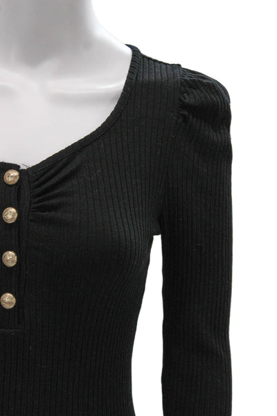 Generation Love Womens Basic V-Neck Long Sleeve T-Shirt Black Size XS