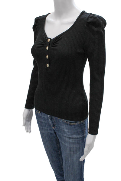 Generation Love Womens Basic V-Neck Long Sleeve T-Shirt Black Size XS