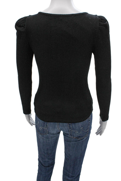 Generation Love Womens Basic V-Neck Long Sleeve T-Shirt Black Size XS