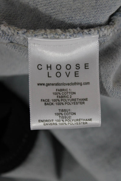 Generation Love Womens Basic Jacket Blue Cotton Button Long Sleeve Size S
