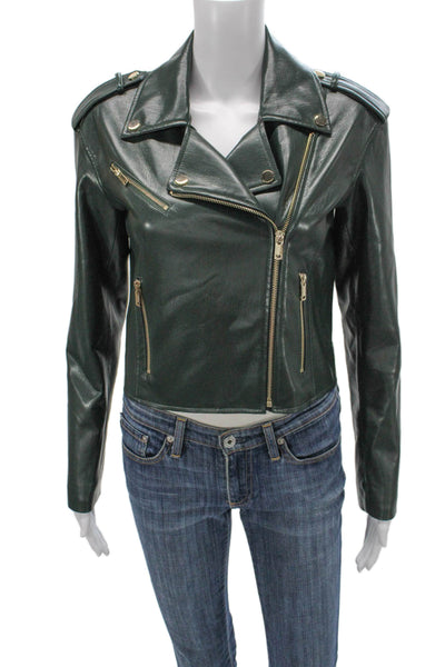 Generation Love Women Motorcycle Jacket Green PU Long Sleeve Zip Size S