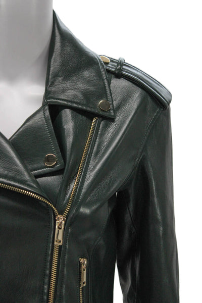 Generation Love Women Motorcycle Jacket Green PU Long Sleeve Zip Size S