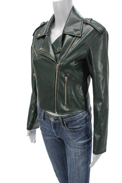 Generation Love Women Motorcycle Jacket Green PU Long Sleeve Zip Size S