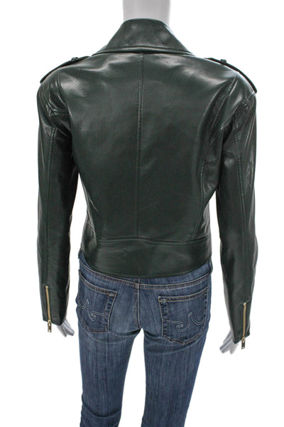 Generation Love Women Motorcycle Jacket Green PU Long Sleeve Zip Size S