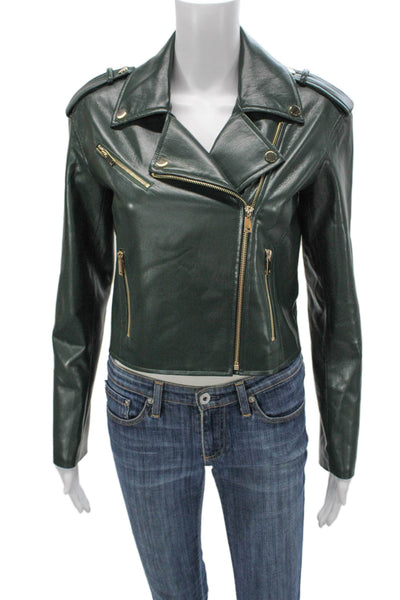 Generation Love Womens Biker Jacket Green Zip Polyurethane Size XS