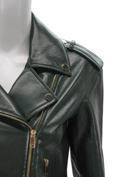Generation Love Womens Biker Jacket Green Zip Polyurethane Size XS