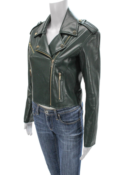 Generation Love Womens Biker Jacket Green Zip Polyurethane Size XS