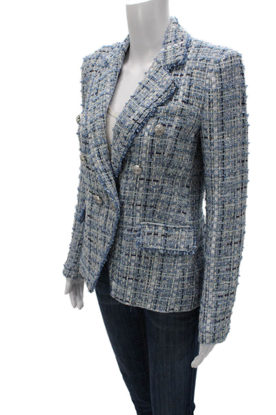 Generation Love Women Double-breasted Blue Check Blazer Size S