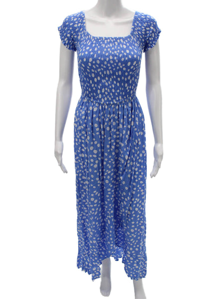 Tiare Hawaii Womens Blue Polka Dot Maxi Dress Short Sleeve Size One