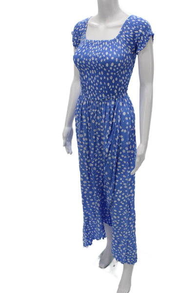Tiare Hawaii Womens Blue Polka Dot Maxi Dress Short Sleeve Size One