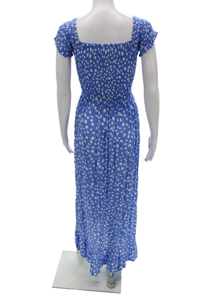Tiare Hawaii Womens Blue Polka Dot Maxi Dress Short Sleeve Size One