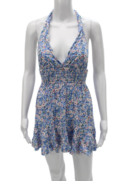 Rays for Days Womens Mini Floral Halter Dress Blue Rayon Size XS