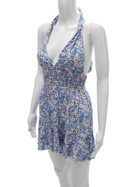 Rays for Days Womens Mini Floral Halter Dress Blue Rayon Size XS