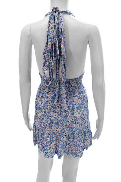 Rays for Days Womens Mini Floral Halter Dress Blue Rayon Size XS