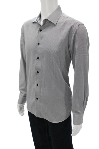 Elie Balleh Mens Gray Check Cotton Button-Up Dress Shirt Long Sleeve Size 15