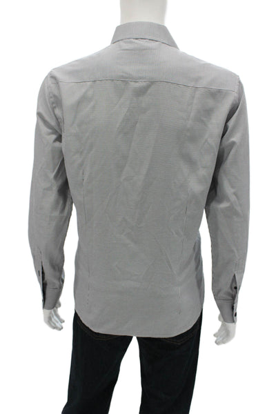 Elie Balleh Mens Gray Check Cotton Button-Up Dress Shirt Long Sleeve Size 15