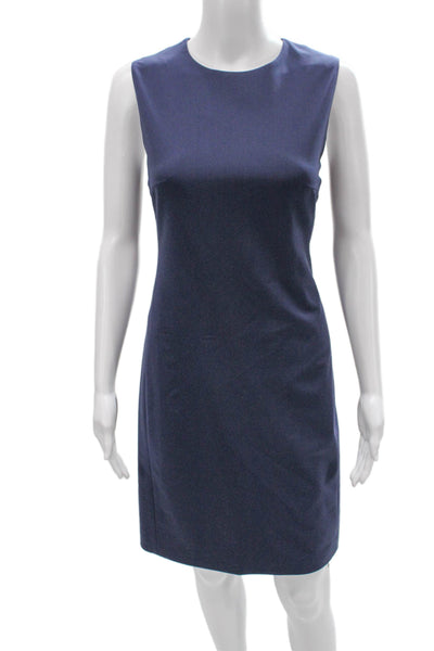 Theory Women Sheath Dress Blue Wool Knee Length Round Neck Sleeveless Size 6