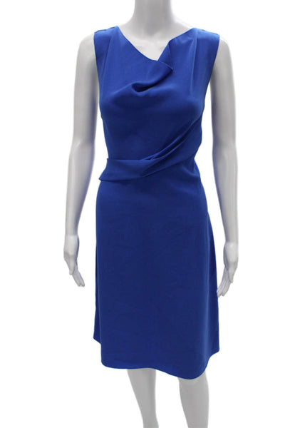 Elie Tahari Women Sheath Blue Cowl Neck Knee Length Sleeveless Zip Dress Size 6