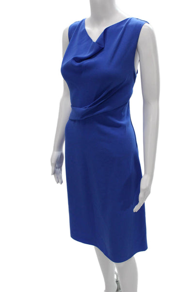 Elie Tahari Women Sheath Blue Cowl Neck Knee Length Sleeveless Zip Dress Size 6