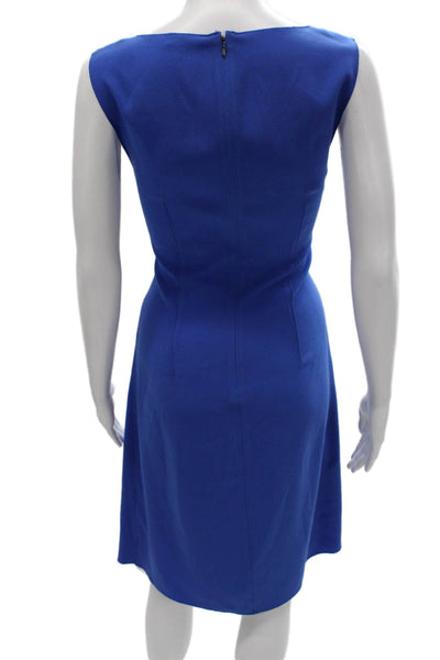 Elie Tahari Women Sheath Blue Cowl Neck Knee Length Sleeveless Zip Dress Size 6