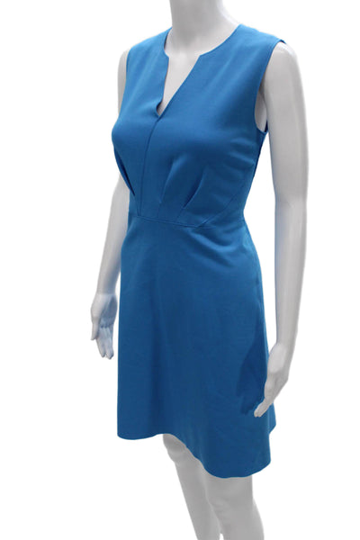 Elie Tahari Women Sheath Dress Blue Rayon V Neck Sleeveless Knee Length Size 4