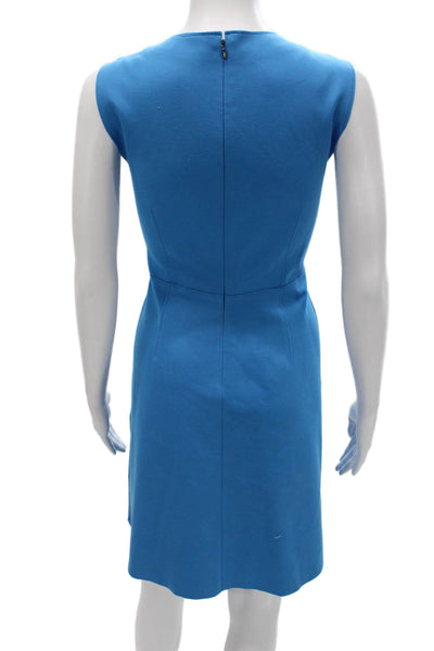 Elie Tahari Women Sheath Dress Blue Rayon V Neck Sleeveless Knee Length Size 4
