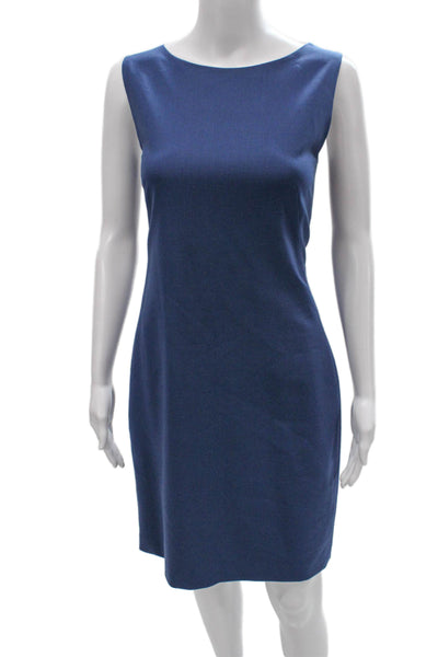 Theory Women Sheath Dress Blue Wool Boatneck Sleeveless Knee Zip Size 6