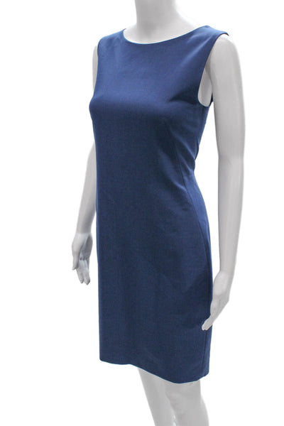 Theory Women Sheath Dress Blue Wool Boatneck Sleeveless Knee Zip Size 6