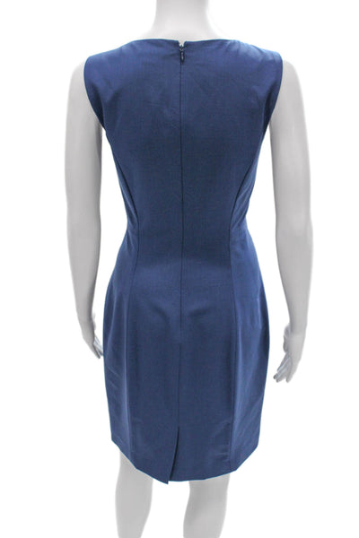 Theory Women Sheath Dress Blue Wool Boatneck Sleeveless Knee Zip Size 6