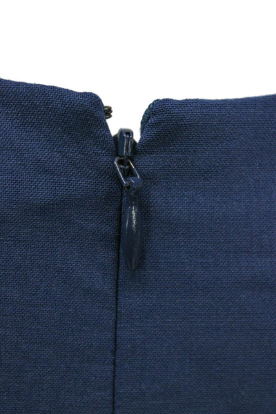 Theory Women Sheath Dress Blue Wool Boatneck Sleeveless Knee Zip Size 6