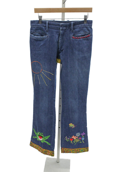 Male Slacks Jeans Unisex Adults Flared Jeans Blue Cotton Zip Mid Rise Size 27
