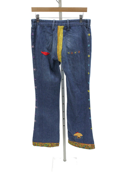 Male Slacks Jeans Unisex Adults Flared Jeans Blue Cotton Zip Mid Rise Size 27