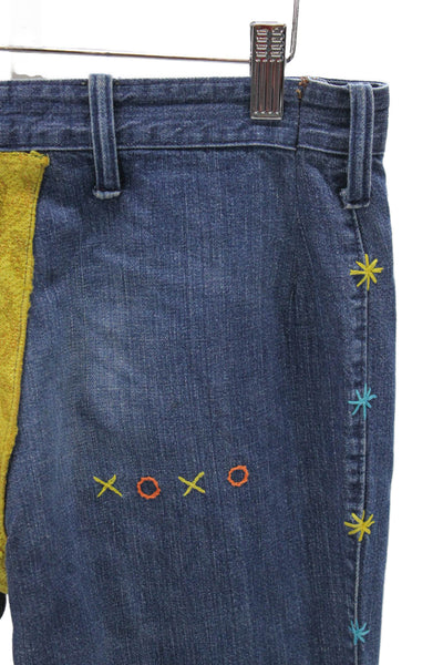 Male Slacks Jeans Unisex Adults Flared Jeans Blue Cotton Zip Mid Rise Size 27
