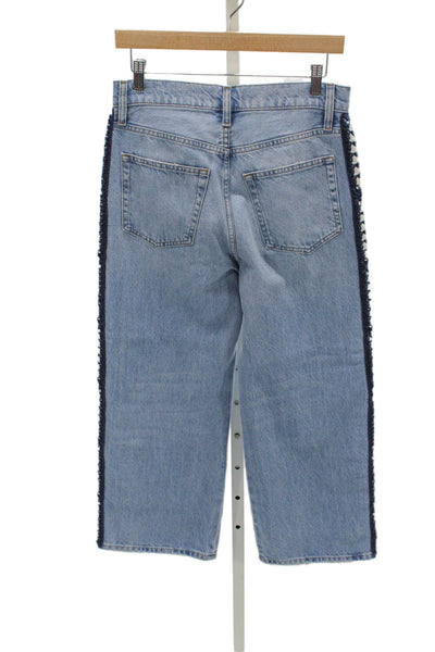 Frame Women Straight Jeans Blue Mid Rise Geometric Cotton Size 26