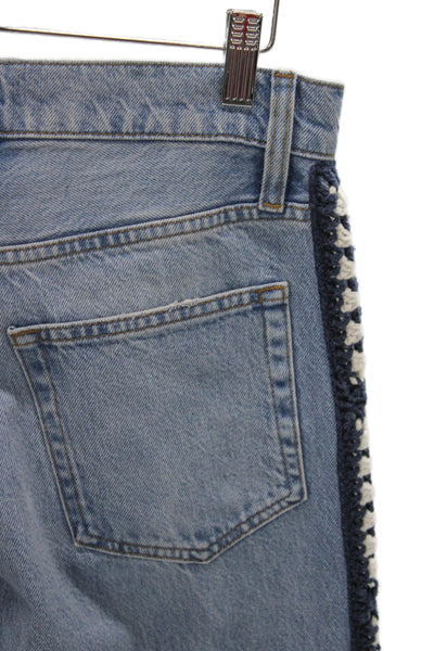 Frame Women Straight Jeans Blue Mid Rise Geometric Cotton Size 26
