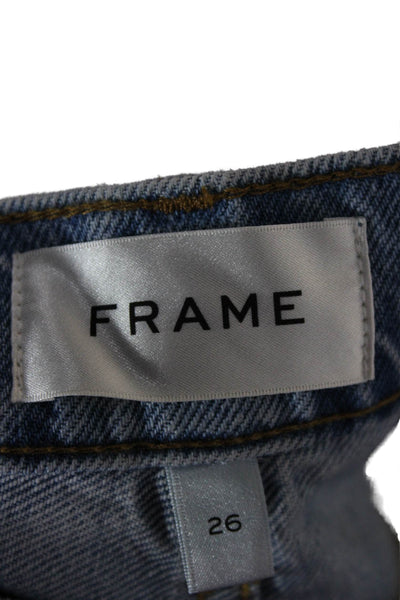 Frame Women Straight Jeans Blue Mid Rise Geometric Cotton Size 26